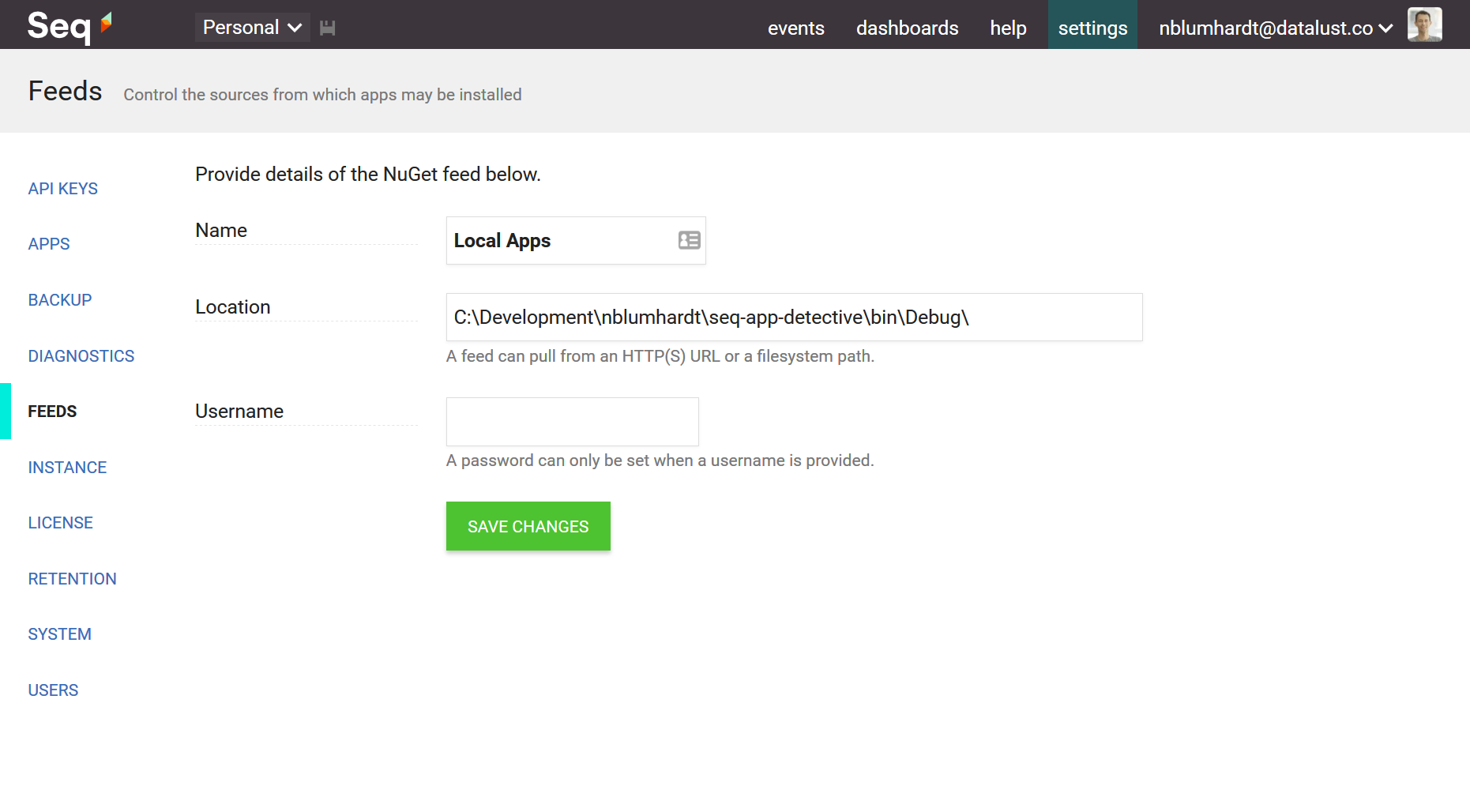 Adding a local feed