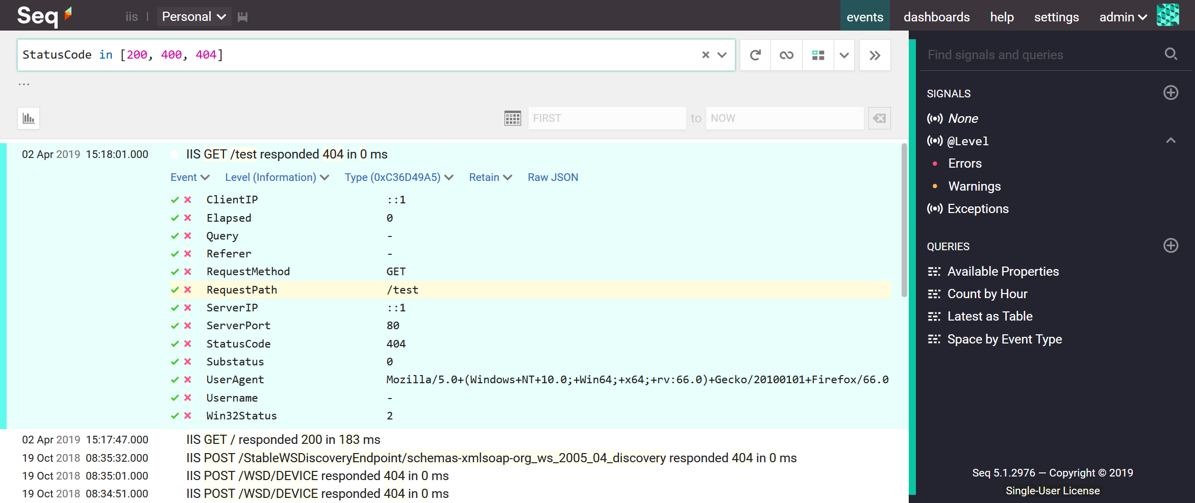 IIS log in Seq